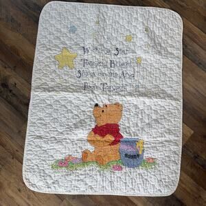 Handmade Quilted Baby Blanket Winnie the Pooh Style Crib Nursery Quilt 41.5x32.5